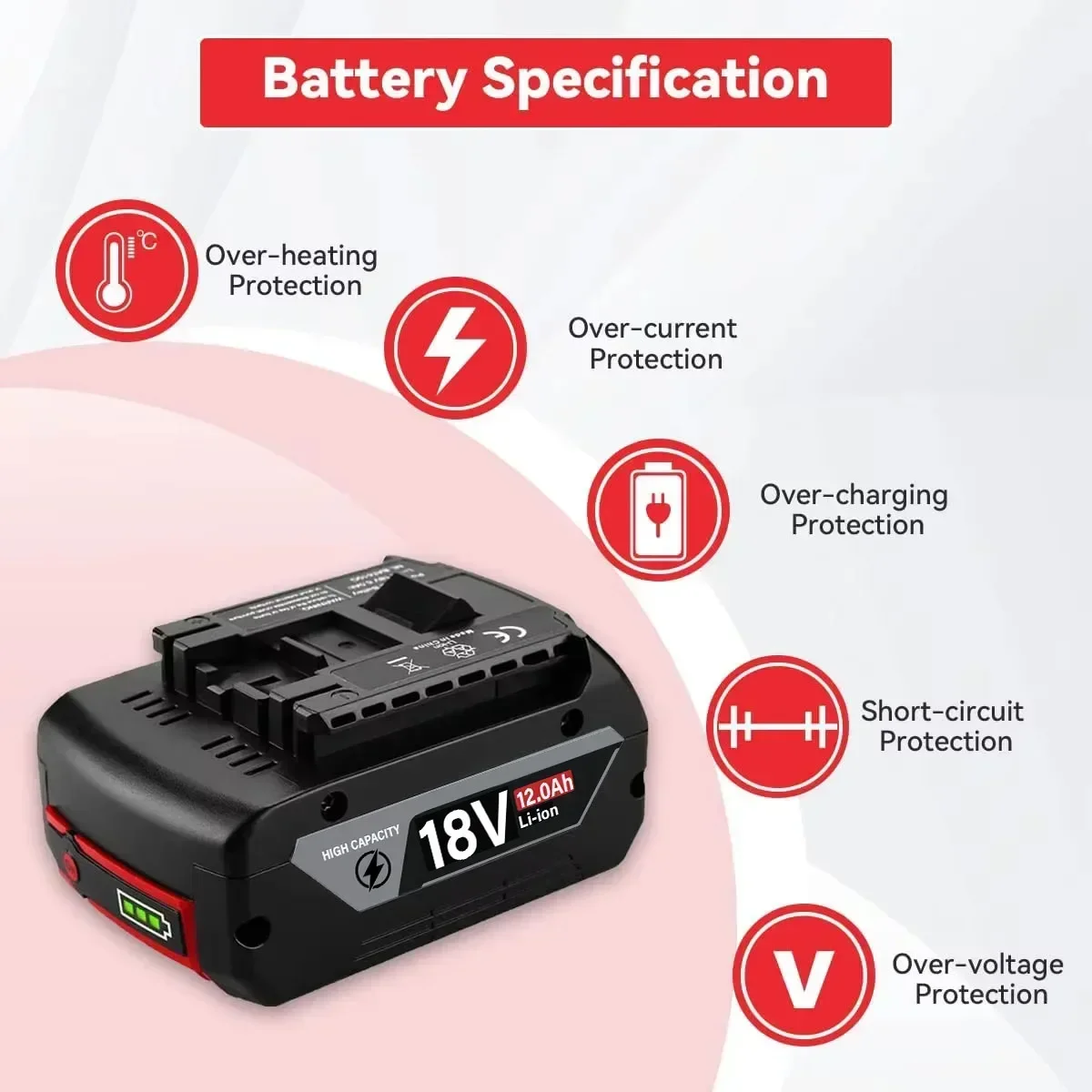 🔥High-Performance 18V Battery 12.0 Ah for Bosch 18V 배터리 18650 Lithium Battery Rechargeable Built-in