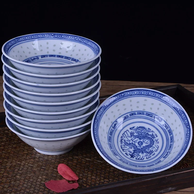 Cuenco  Ramen  cerámica  6 pulgadas, vajilla  porcelana china Vintage azul y blanca, cuencos para sopa y arroz, vajilla