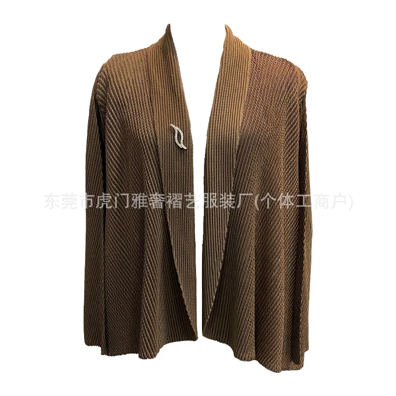 Miyake veste plissée à manches longues revers manteau plissé Cardigan 2025 automne nouveau décontracté polyvalent solide Blouse femme mince vêtements d'extérieur