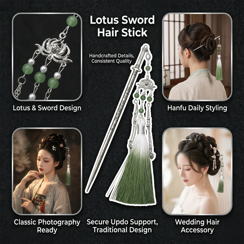 Festival Styling Hair Stick Lotus Tassel Sword Pin Traditional Hanfu Accessory Vintage Chinese Updo Jewelry Elegant Gift