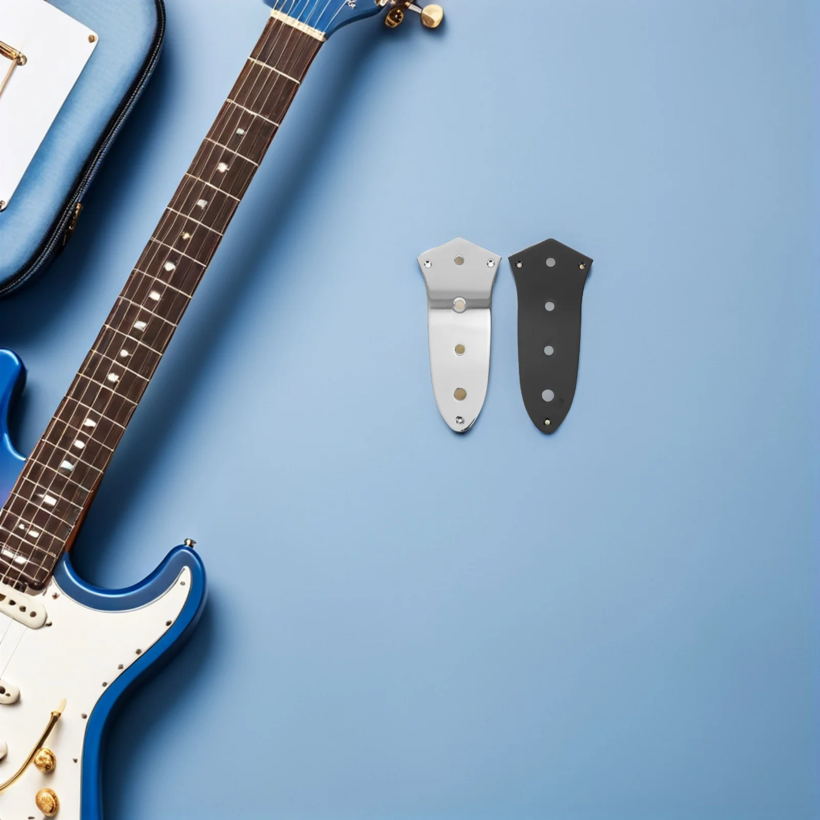 

2Pcs Electric Bass Guitar Neck Plate Accessories Chrome Black Stylish Durability Bridge Protector Control Plate