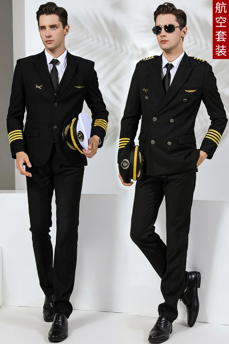 Pilot Uniform Air Captain Jacket Pants Avion Airline Men Top Trousers Security Guard Manager Costume Fight Attendent Suit