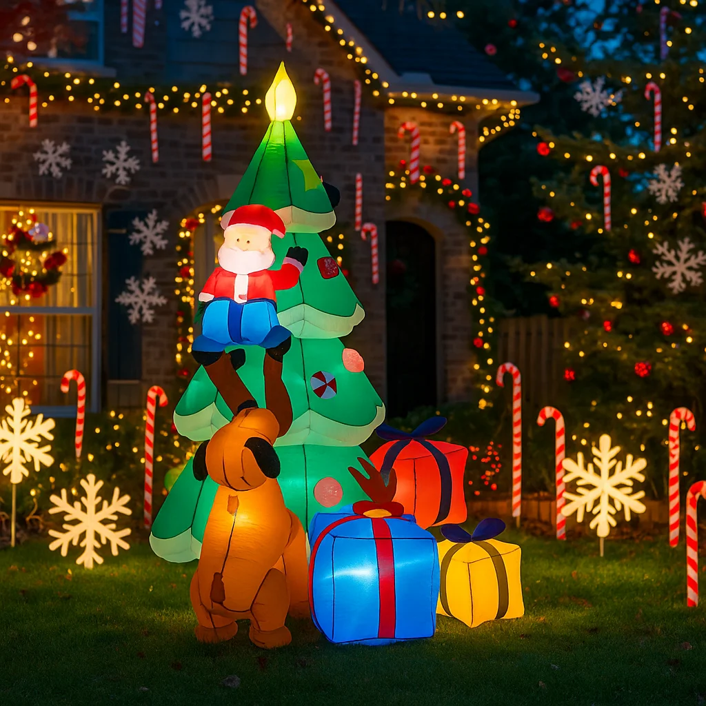 Dekoracje świąteczne 2 metry, dmuchany Święty Mikołaj, choinka, renifer, zabawki, ozdoby do domu i na podwórko z dekoracjami LED, artykuły świąteczne na zewnątrz
