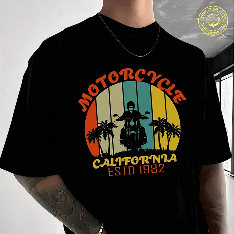 

Motorcycle Californla Estd 1982 Men's Cotton T-Shirt Moto New Casual O-neck Short Sleeve Summer Streetwear Tees