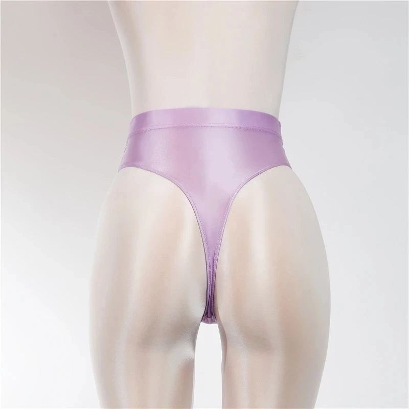 New men Shiny Thong Bikini Bottoms Silky High Waist Tights Underpants Oily Large Size gay sexy underwear T pants