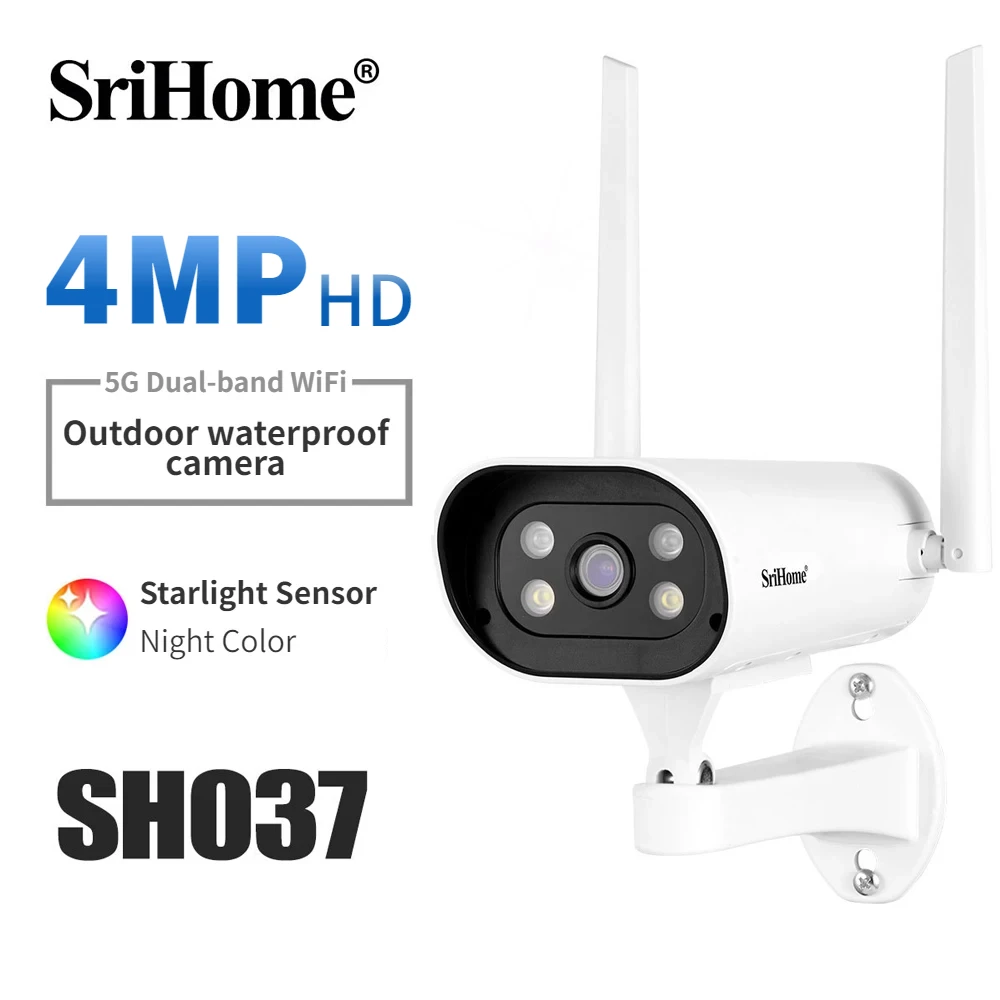 srihome camera ip impermeavel com visao nocturna deteccao humana colorido wifi visao nocturna exterior luz das estrelas 24ghz 4mp ip66 01