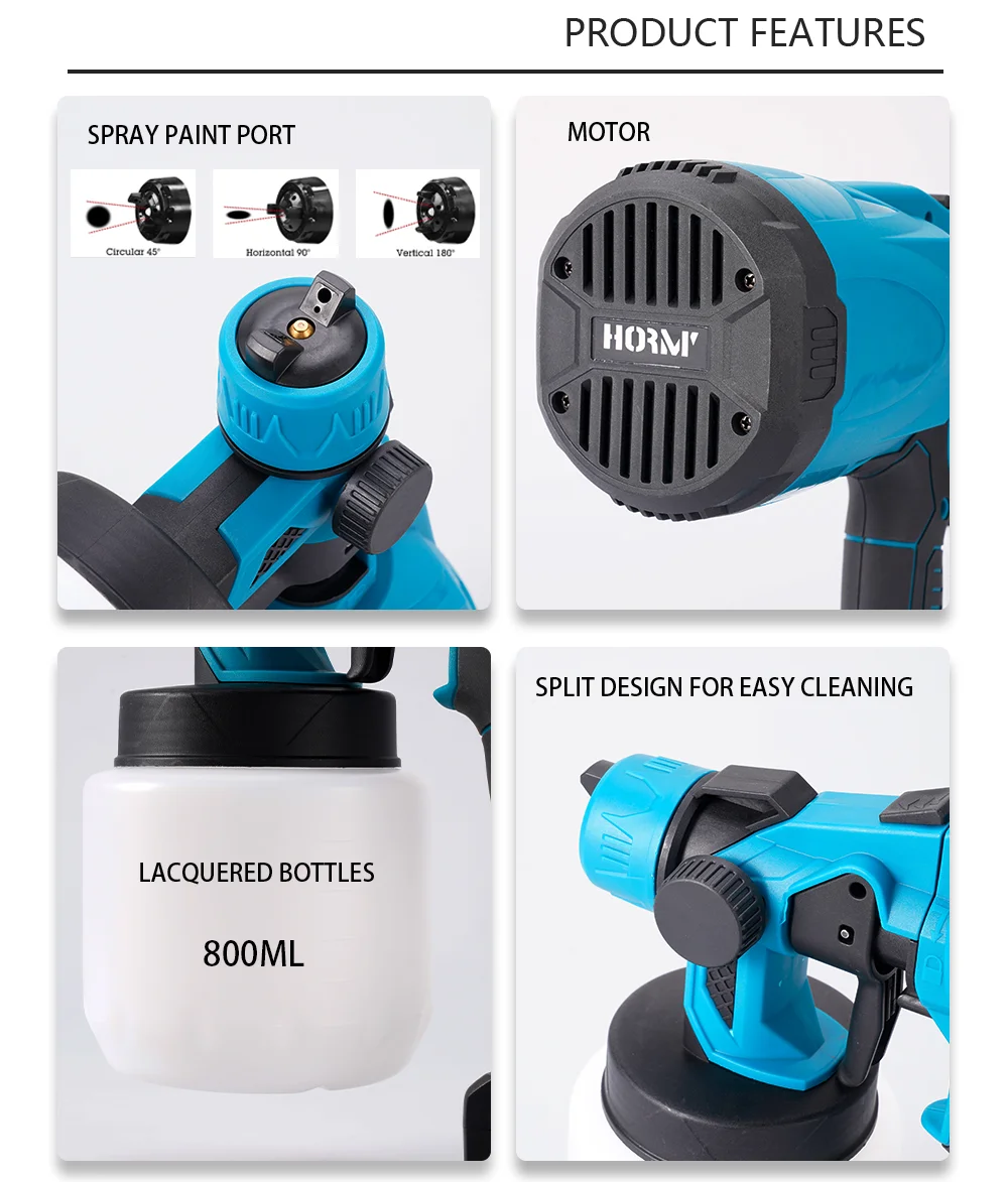 Imagem -05 - Pistola Elétrica sem Escova para Casa Pulverizador de Tinta Controle de Fluxo Alta Potência Fácil Pulverização Bateria Makita 800ml