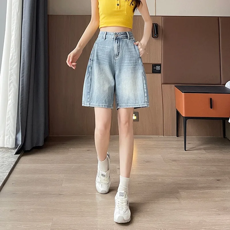 Shorts Female Jeans Vintage A Line High Waist Loose Fit Summer Wide Leg Denim Trousers Women Casual Comfort view 6