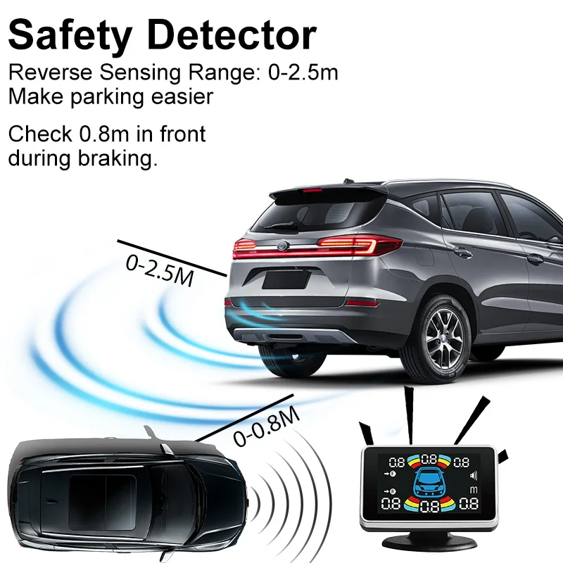 22mm Reversing Radar LED Parking Sensor Kit 6/8 Probes Multi Language Alarm Indicator 12 Colors Universal Auto Safety Accessorie