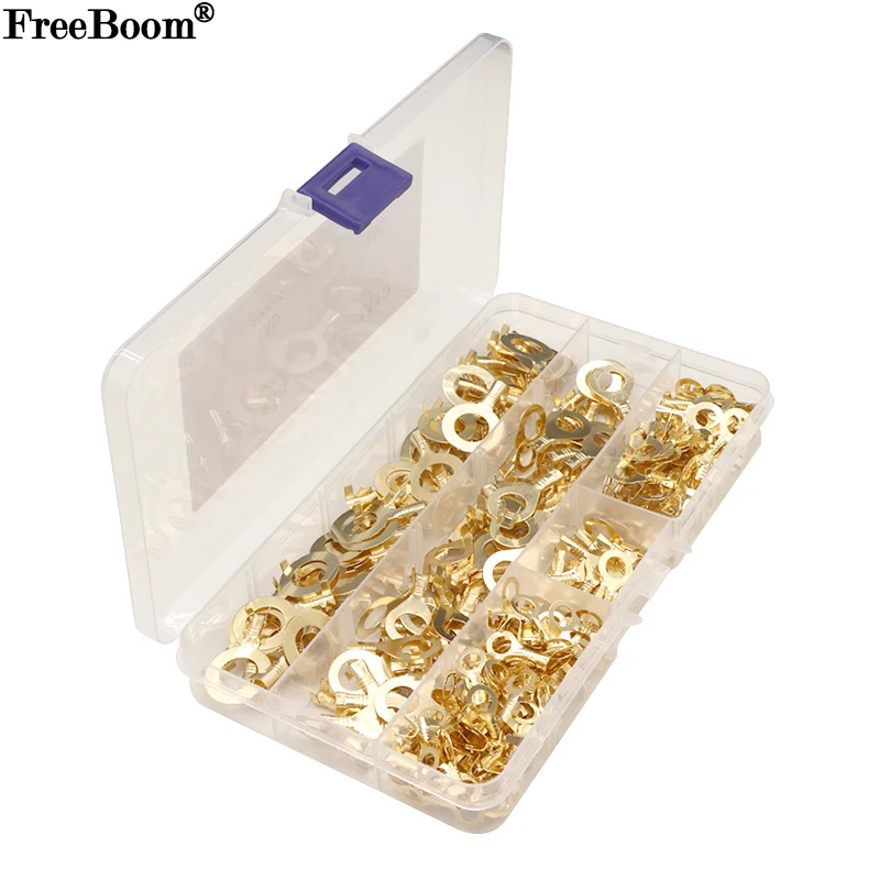 

150/300/540Pcs Ring Lugs Eyes Copper Crimp Terminals M3/M4/M5/M6/M8/M10 Cable lug Wire Connection Non Insulated Assortment Kit