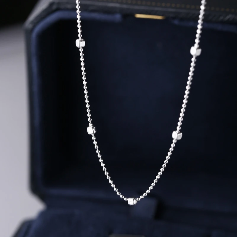Neue S925 Silber Klassische 45CM 50CM Basic Quadratische Perlenketten Choker Massive O-förmige Halskette Gedrehte Stabkette Singapur-Kette – Detail 4