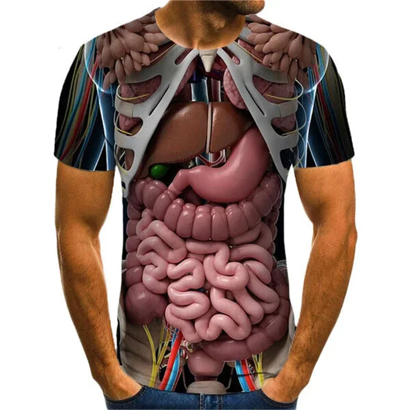 

Summer Streetwear Oversized T Shirt Tops Skeleton Internal Organs 3D Womens Mens Short Sleeve Casual Funny Clothing Tops Tees