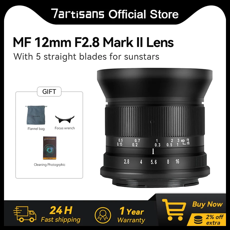 7artisans 12mm F2.8 Mark II MF APS-C Ultra Wide Angle Prime Lens For Sony E ZVE10 Fuji XF Canon EOS-M Canon RF Nikon Z Micro 4/3