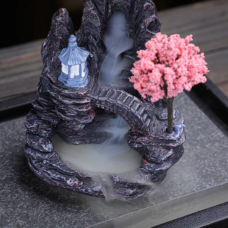 

Waterfall Incense Burners,Backflow IncenseHolderFountain Backflow Incense Cones FolHome Office Decor,Resin Gift