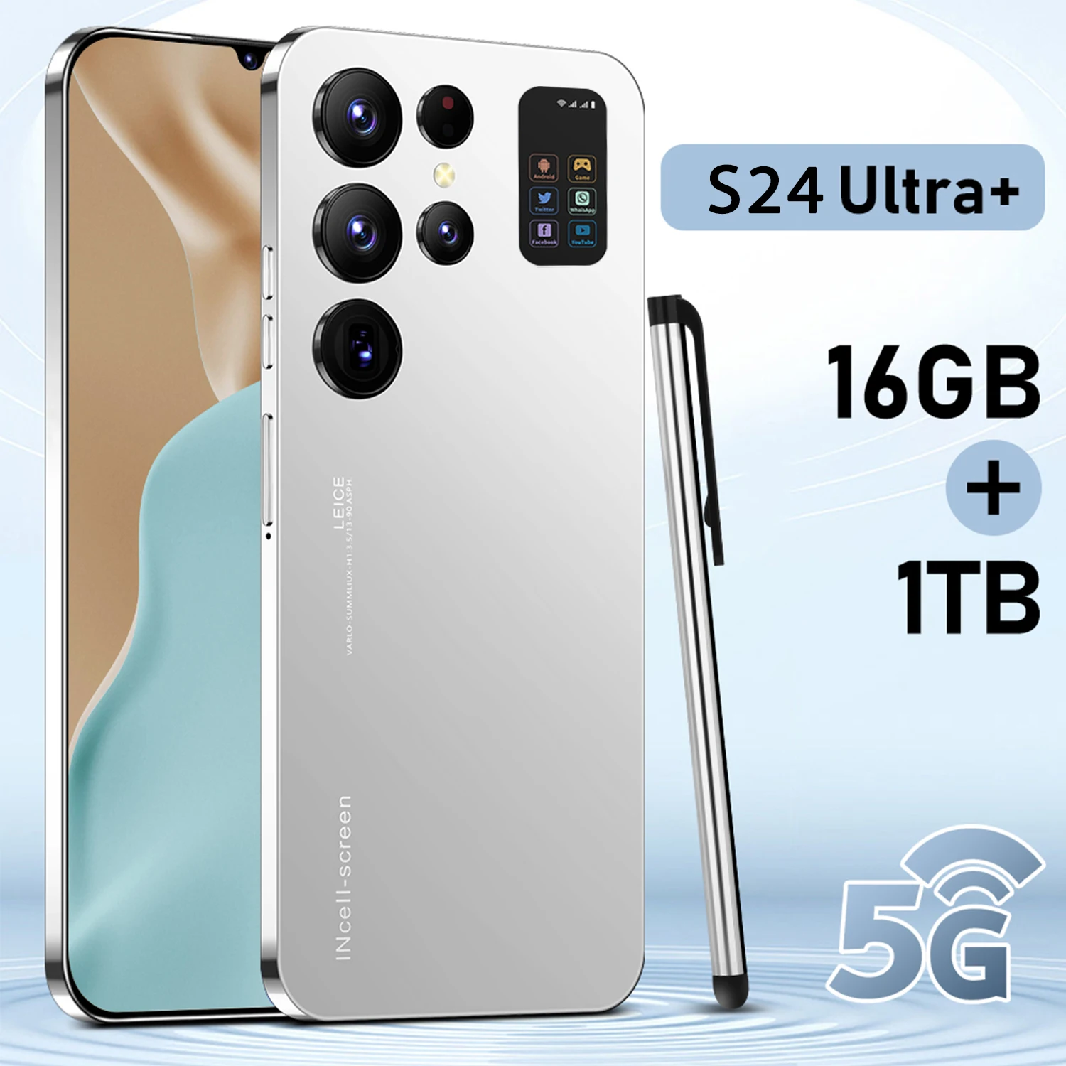 Global version smartphone S24 Ultra 16G+1TB 7000mAh 48+72MP Snapdragon8 gen2 dual SIM dual standby 5G phone Android13 phone