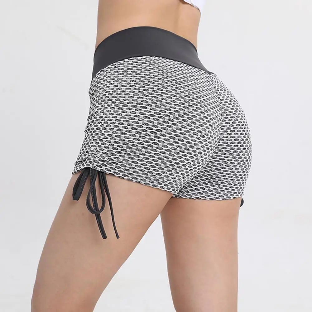 Stretchy Shorts High Waist Hollow Mesh Yoga Shorts for Women Breathable Butt-lifted Gym Shorts with Tummy Control for Jogging