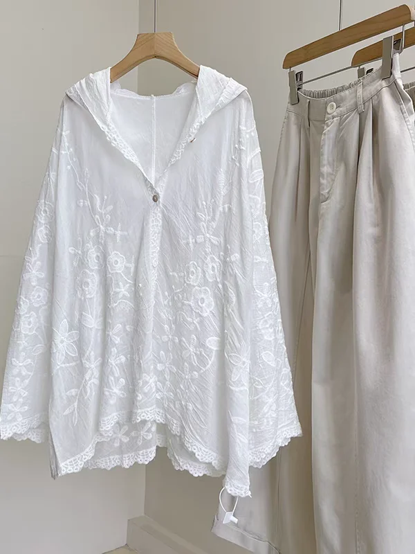 

Heavyweight Cotton Long Sve Hooded irt Women's Summer Sun Protection Outerwear Open Cardigan Coat Loose Fit Sle