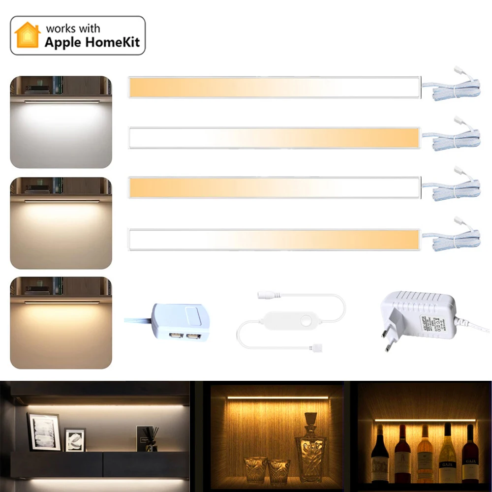 Homekit WiFi CCT LED Under Cabinet Light 30cm Kitchen Closet Wine Showcase Bookdesk Lamp Bar 3000-6500K Siri Voice Control