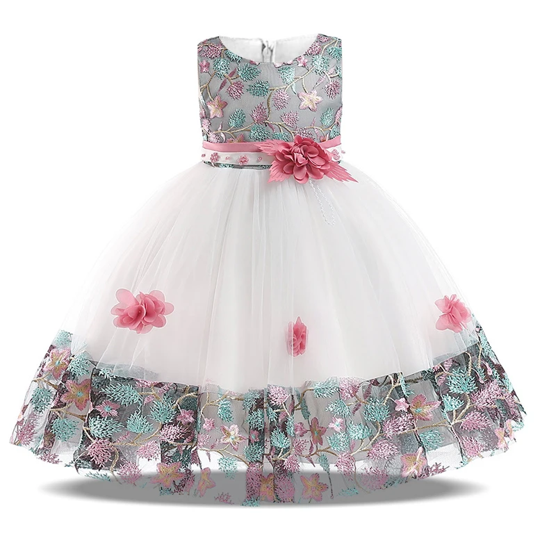 Summer Flower Girls Dresses Christmas Costume Bow Birthday Party Wedding Prom Princess Dress Evening Tulle Kids Clothing 3-8 Yrs