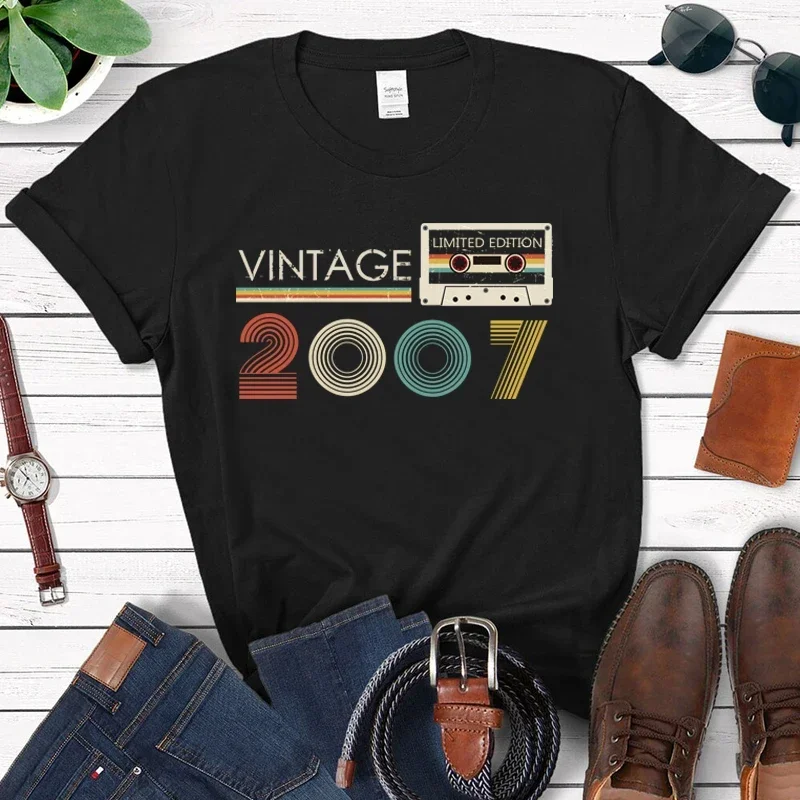 

2024 Retro Tshirt Daughter Gift Vintage Audio Tape 2007 Limited Edition T Shirt Women Harajuku 17th 17 Years Old Birthday Party