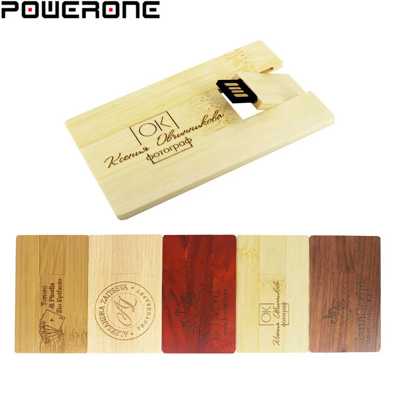 

POWERONE Wooden Card 2.0 USB Flash Drive 64GB Free Custom LOGO Pen Drives 32GB Photography Studio Memory Stick 16GB U Disk 8GB