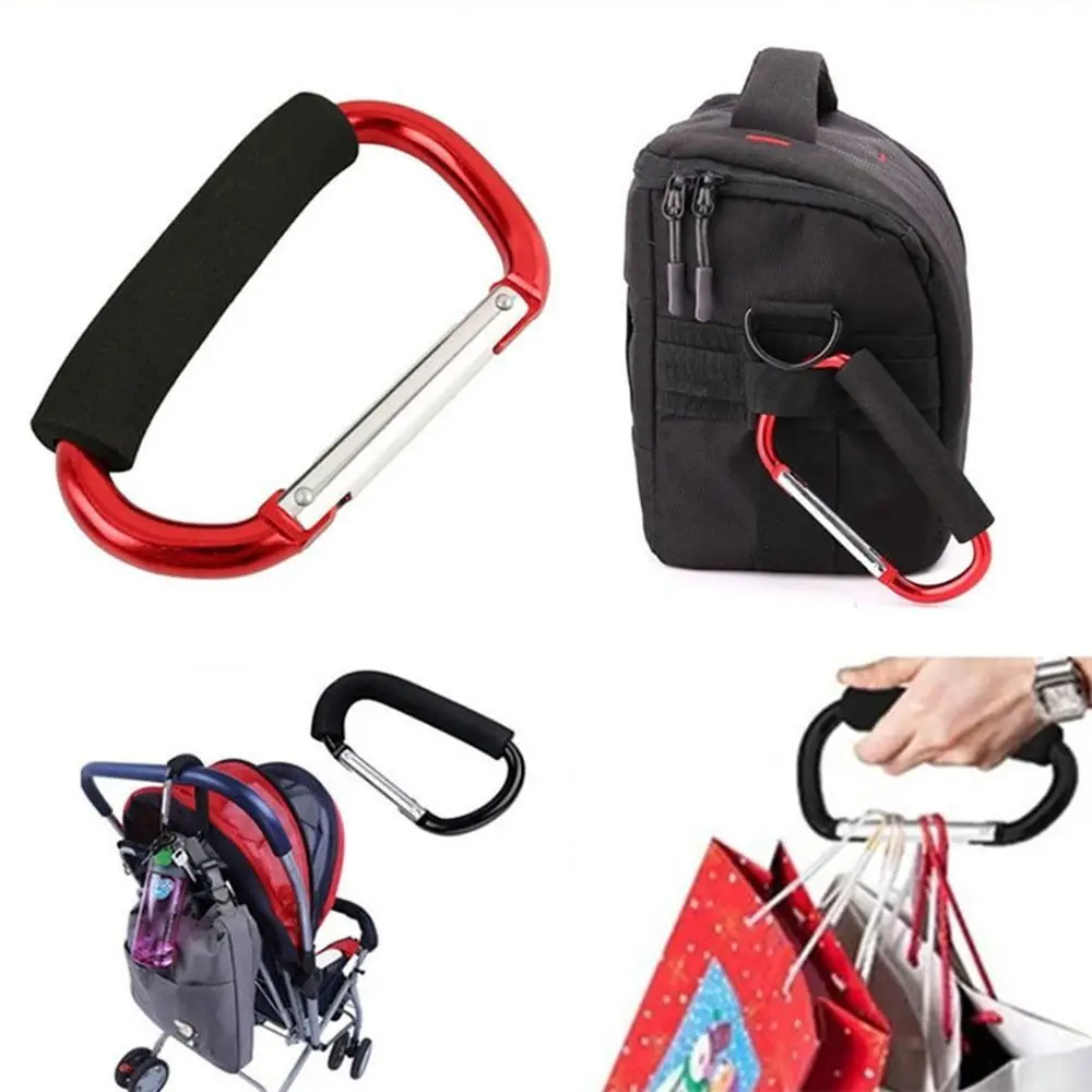 

2Pcs Multifunction Baby Stroller Hook D-Ring Aluminum Alloy Shopping Bag Clip Hooks Soft Grip Sponge Handle Pram Lifting Button