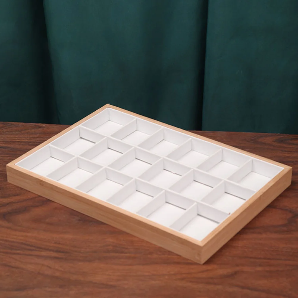 18 Grids Bamboo Wood Jewelry Tray Jewelry Drawer Organizer For Rings Earrings Necklaces Keys Lipsticks Cards Desktop Storage Box