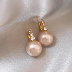 2023 New Arrival Light Luxury French Pink Imitation Pearl Stud Earrings Fashion Round Crystal Women Jewelry Party Gifts