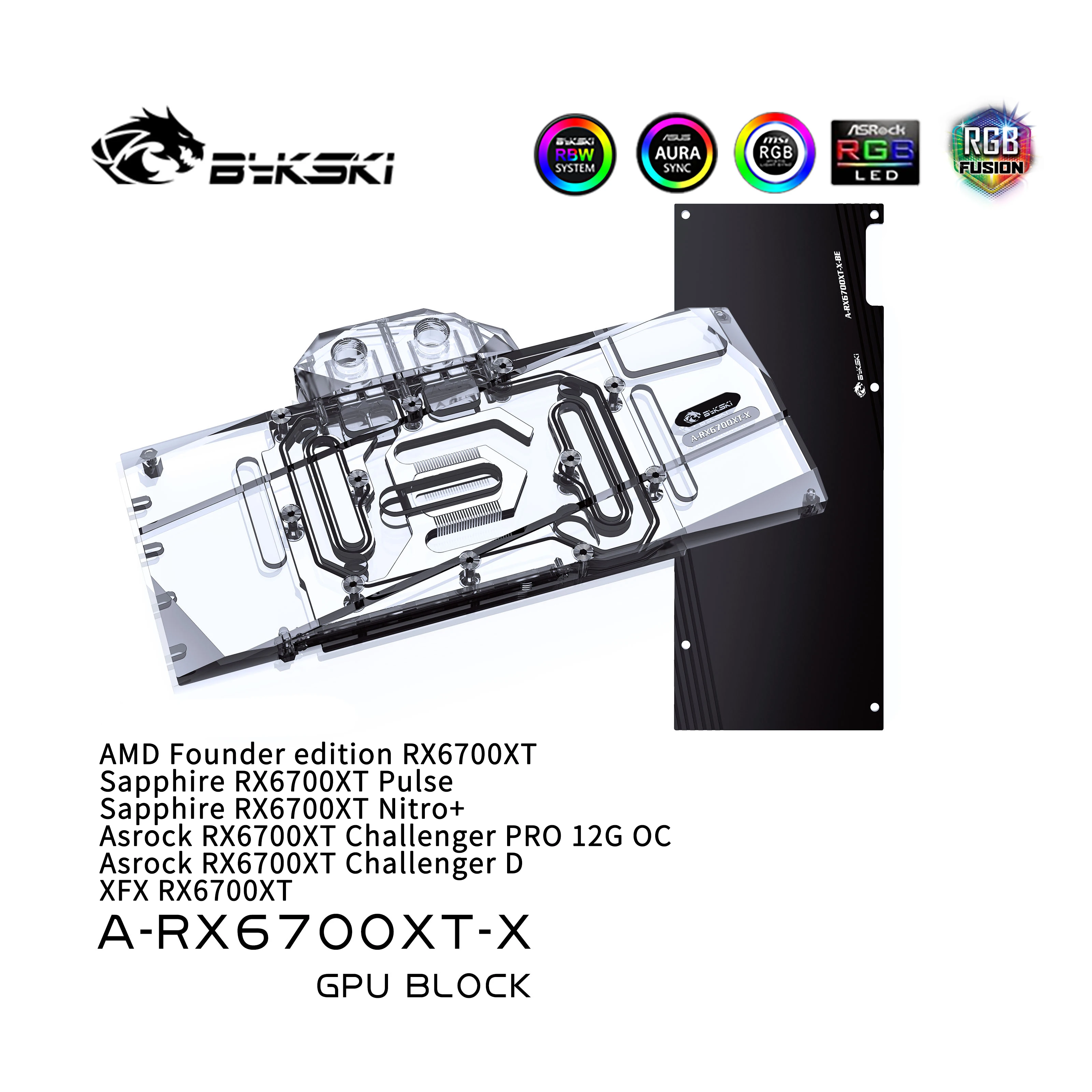 

Bykski RX 6700 GPU Water Cooling Block for AMD RX 6700XT Sapphire XFX ASRock A-RX6700XT-X ,Full Cover Graphic card Water cooler