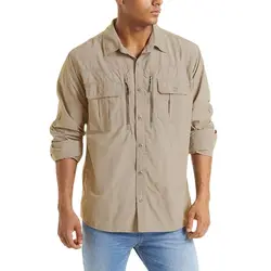 EKLENTSON Trainiing Hiking Shirts Men Long Sleeve Cargo Work Shirts Summer Outdoor Quick Dry  Hunting Shirt