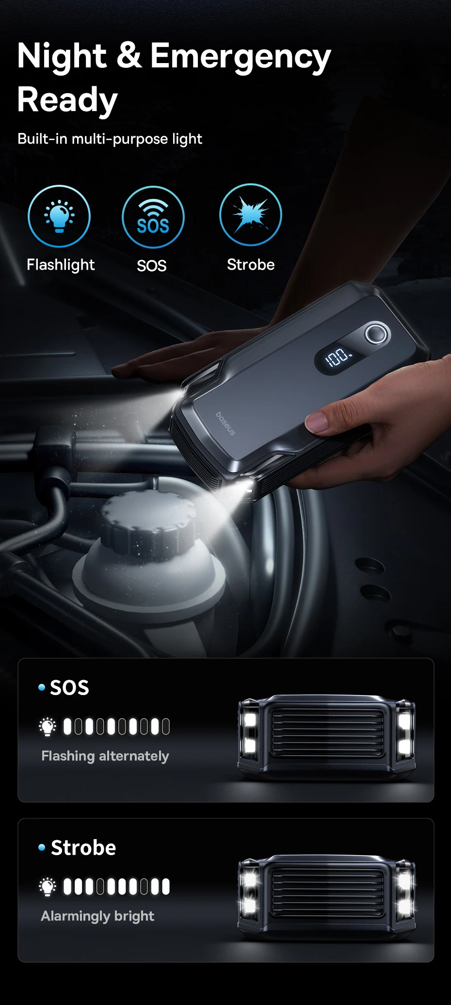 Baseus 2000A Auto-Starthilfe Powerbank 20000mAh 12V Notfall-Batterie-Booster für Benzin- und Dieselmotoren – Detail 7