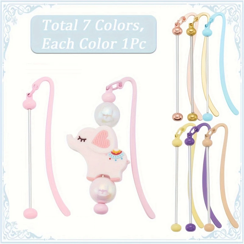 7Pc DIY Beadable Bookmarks Bulk,Beadable Bookmarks Pendant Bar, Craft Beaded Book Lanyards Chains For Students Teachers