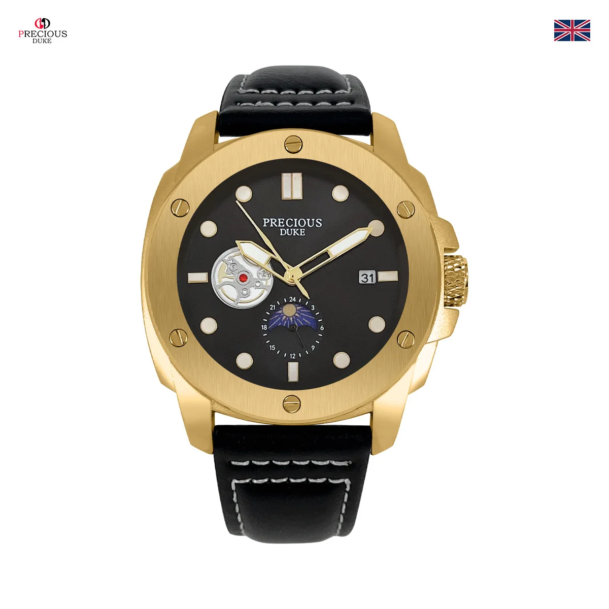 Fashion Casual PRECIUOS DUKE UK Brand Precious  Wristwatch Classic Leather Strap Elegant Quartz Watch