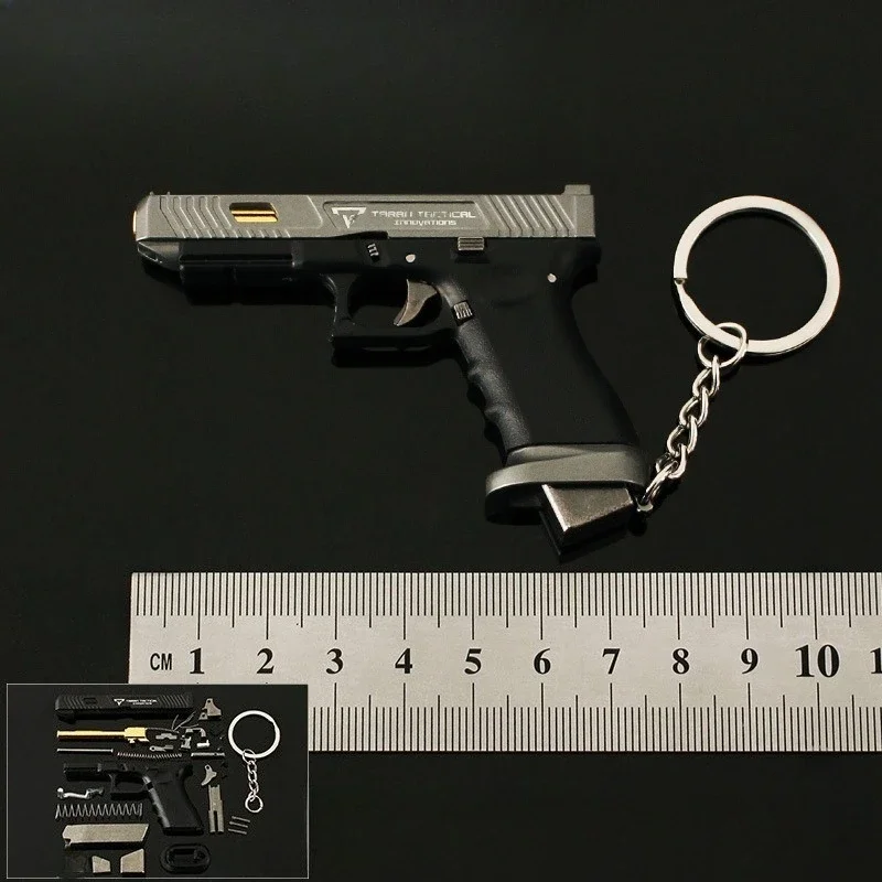 Porte-clés pistolet jouet Glock, 7cm/2.75 pouces, périphérique de jeu TTI G34 1:3, pendentif en métal en Nylon Semi-alliage amovible, modèles cadeaux pour garçons, artisanat