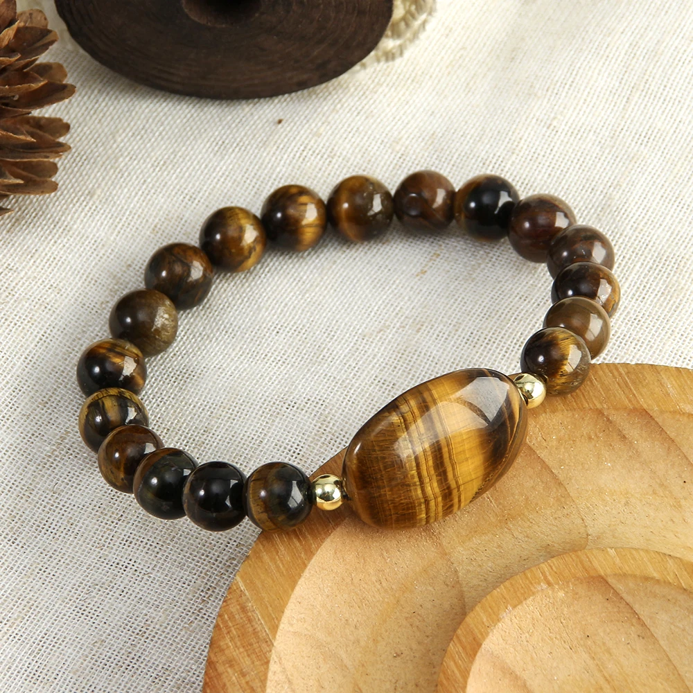 Fashion Vintage Simple Women Jewelry Natural Stone Beaded Elastic Bracelet Oval Stone Charm Bracelet