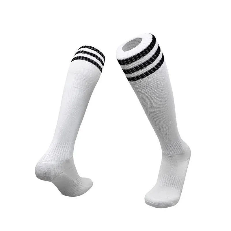 Unisex Sports Soccer Socks Adults Kids Breathable 3 Stripes Football Knee High Training Long Stocking Towel Bottom Women Sock