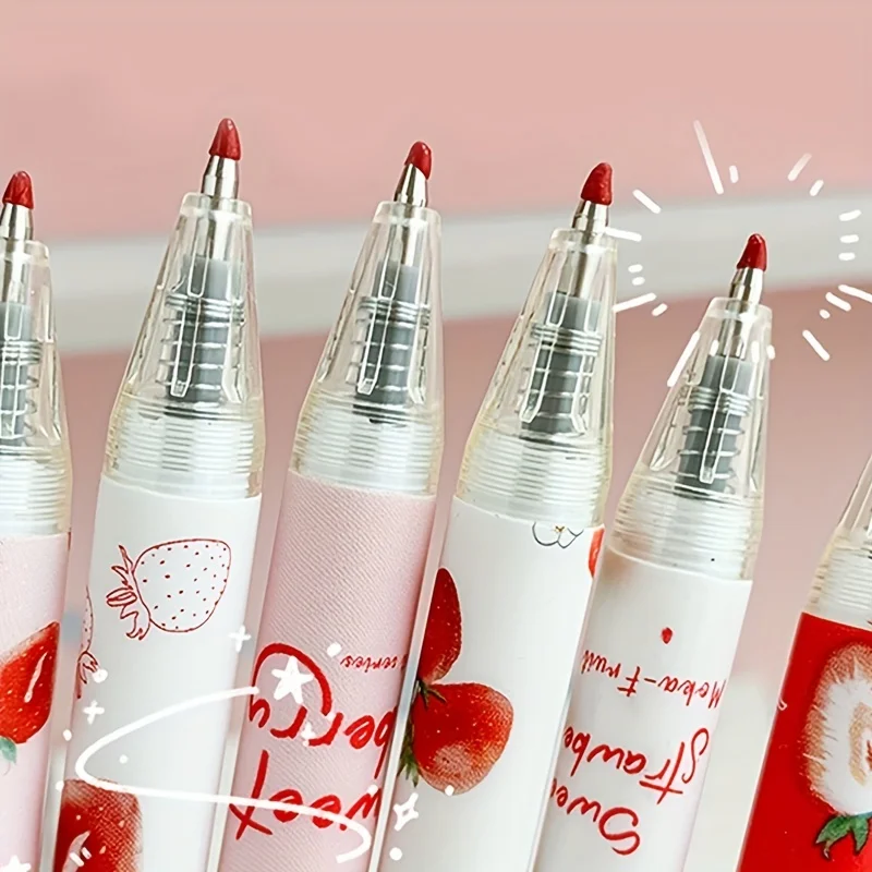 6pcs 0.5mm Sweet Strawberry Retractable Neutral Pens - Perfect for writing and painting