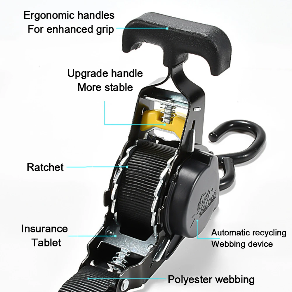 Automatic Retractable Tensioner Strap Ratchet Strap Tightener Luggage Cargo Tie-Down Rope Motorcycle Polyester Strap Fastening
