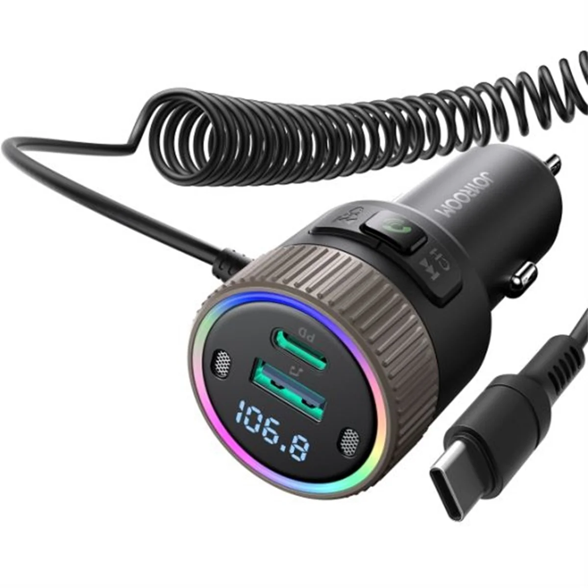 

Bluetooth 5.4 FM Transmitter 60W PD QC3.0 Car Charger Dual Mics HiFi Deep Sound USB C Car Charging Adapter