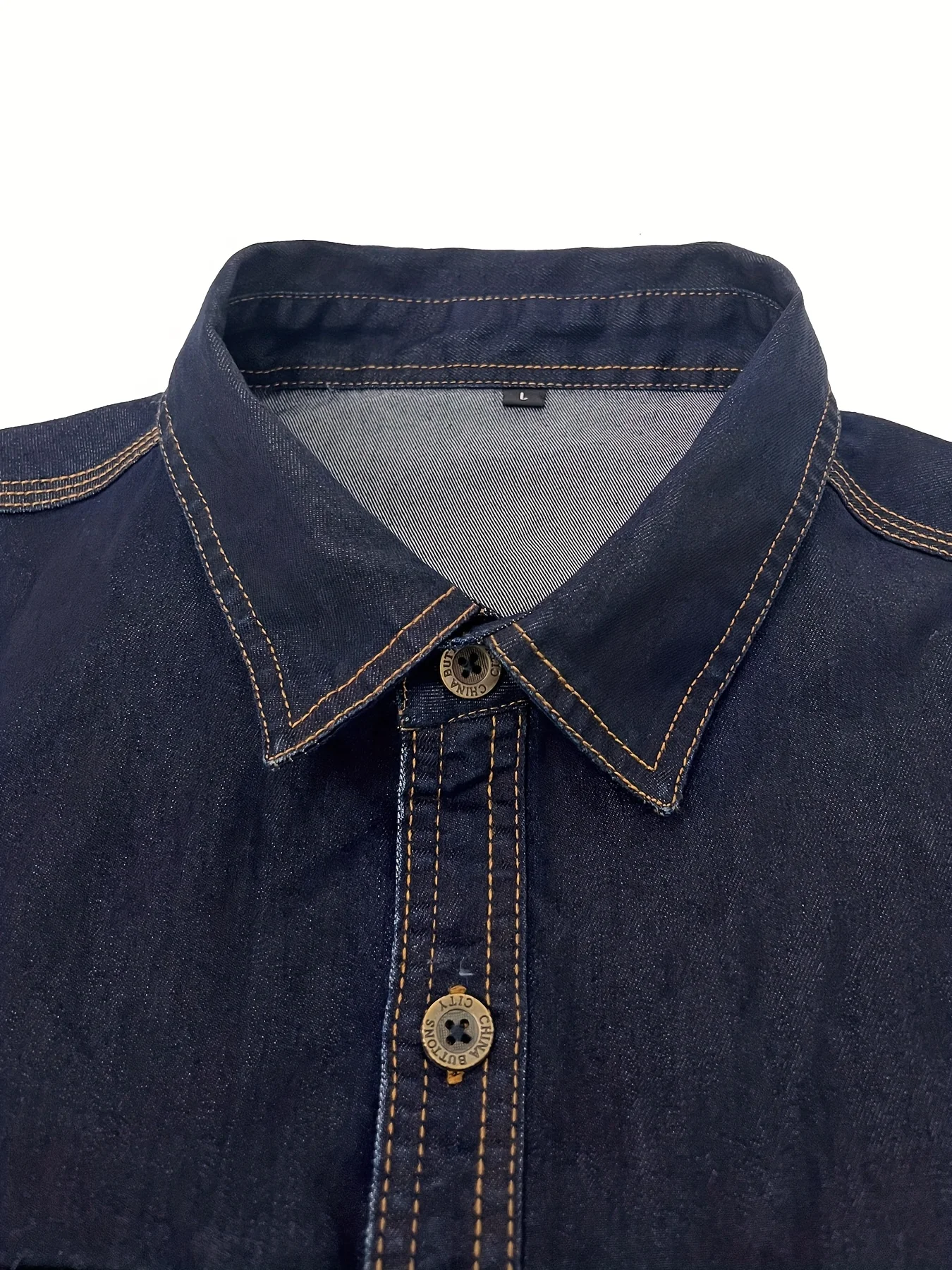 Men's long-sleeved denim shirt, new style top, tough guy workwear style. Men's denim shirt with double chest pockets, designed f