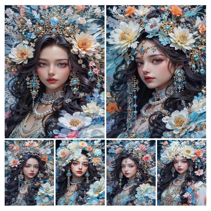 New Collection Diy Mosaic Arts Woman Flower Diamond Painting Kits Full Rhinestone Embroidery Portrait Girl Wall Decor AA5216