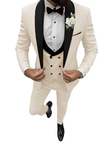 

Мужской атласный костюм с воротником с лацканами, тройной костюм, деловой пиджак с пиковыми лацканами для знаменитостей, приталенный смокинг для жениха на свадьбу