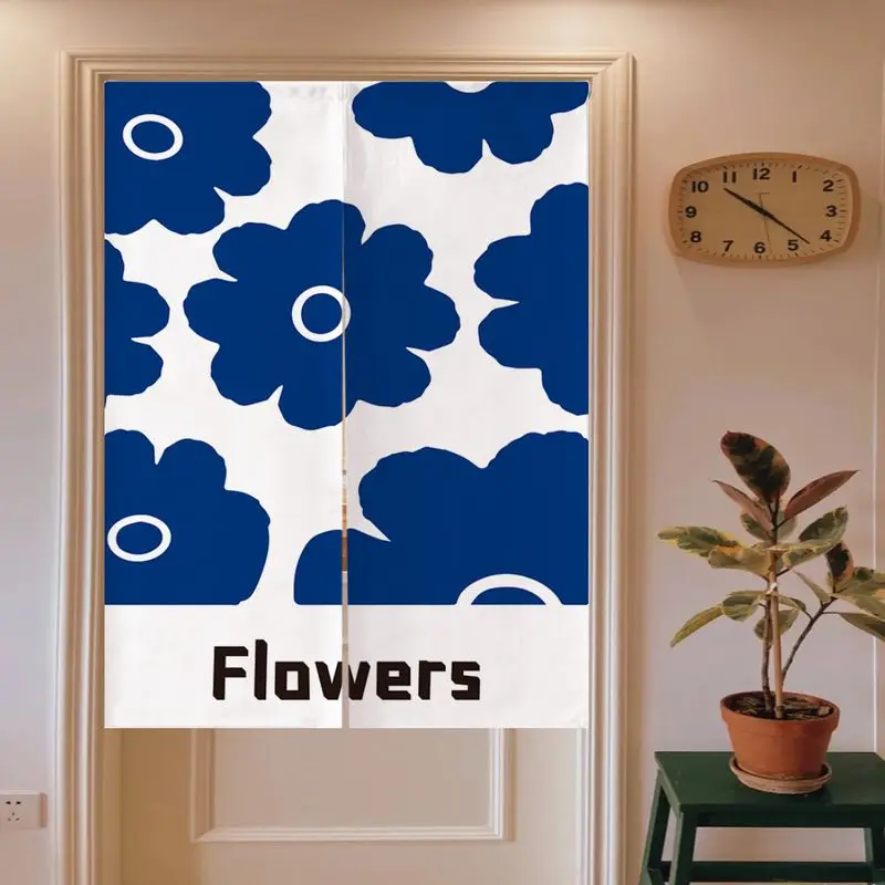 VIKAMA Japanese Klein Blue Abstract Block Noren Doorway Curtain Room Divider Privacy Tapestry for Bedroom Office Minimal Decor