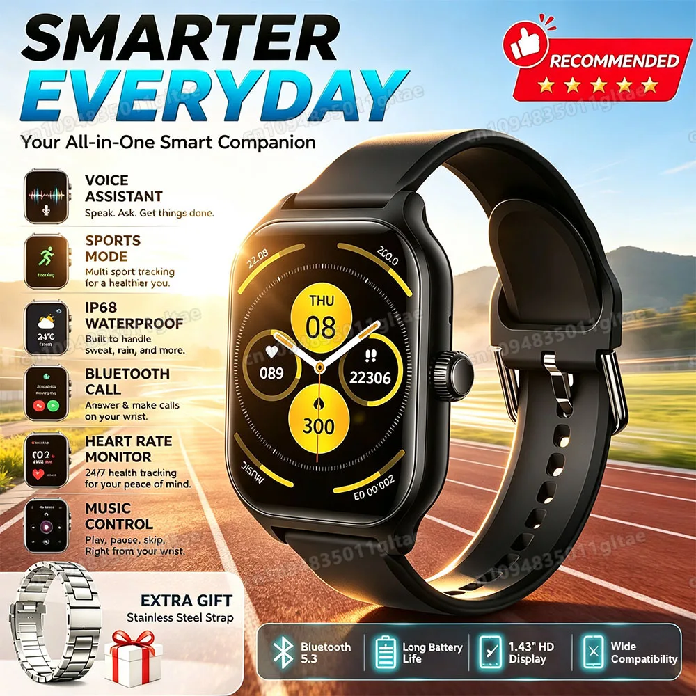1,83'' wasserdichte Smartwatch mit Nachrichtenansage, Anrufannahme, Schlafüberwachung, Sport-Schrittzähler, Informationsbenachrichtigungen für Android-Telefone.
