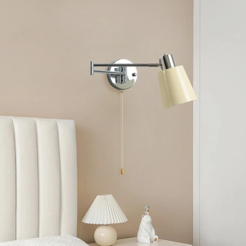 Nordic Living Room Wall Light Swing Long Arm Sconce Lamp For Bedroom Bedside Solid Wood Foyer Home Indoor Decor Wall Lamp