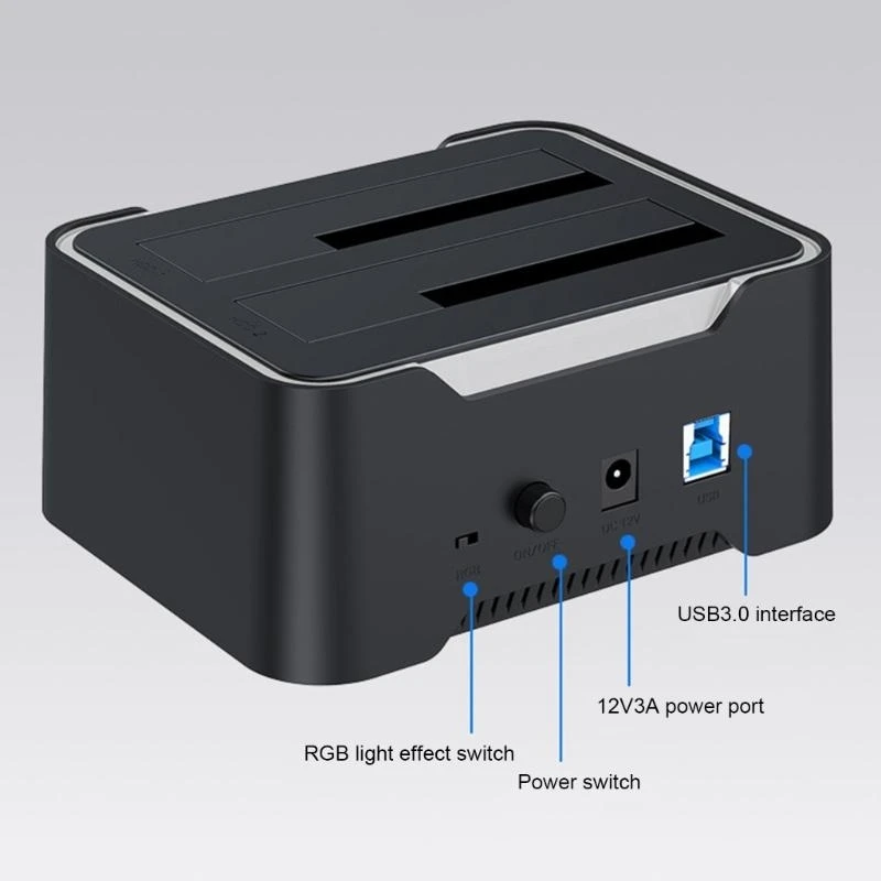 Two Bay Hard Drive Enclosure Reader USB3.0 3.5 2.5inch Drives Docking Station