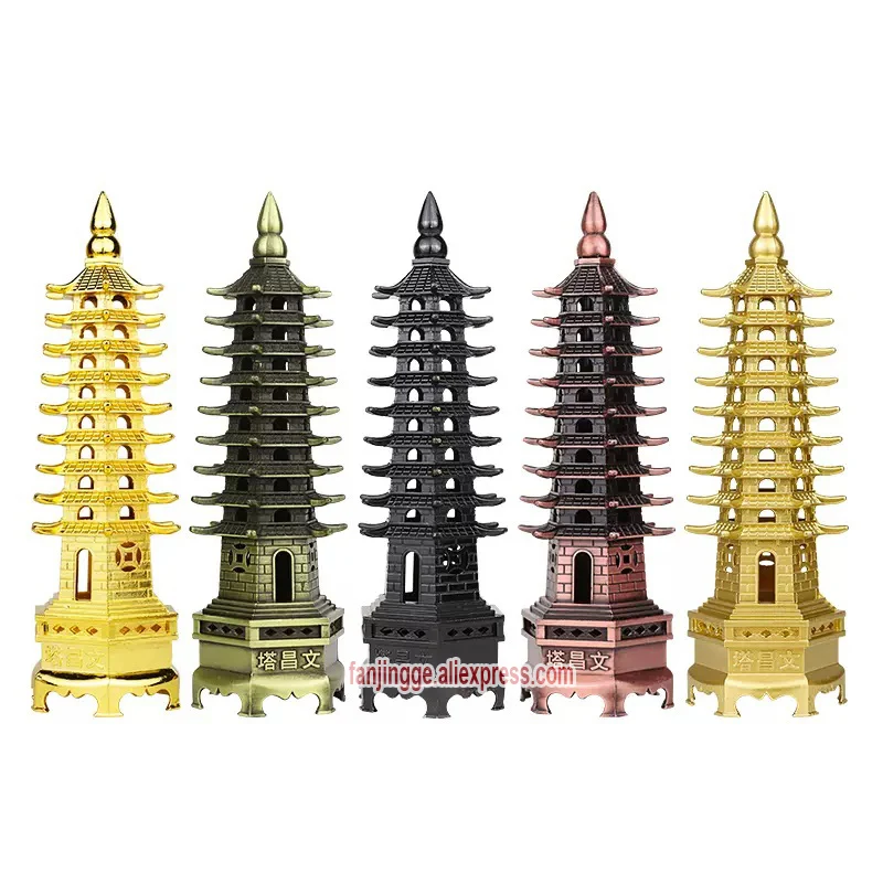 Hot Sale Feng Shui Zinc Alloy 3D Model Chinese Wenchang Pagoda Tower Crafts Statue Souvenir Home Decoration Metal Handicraft