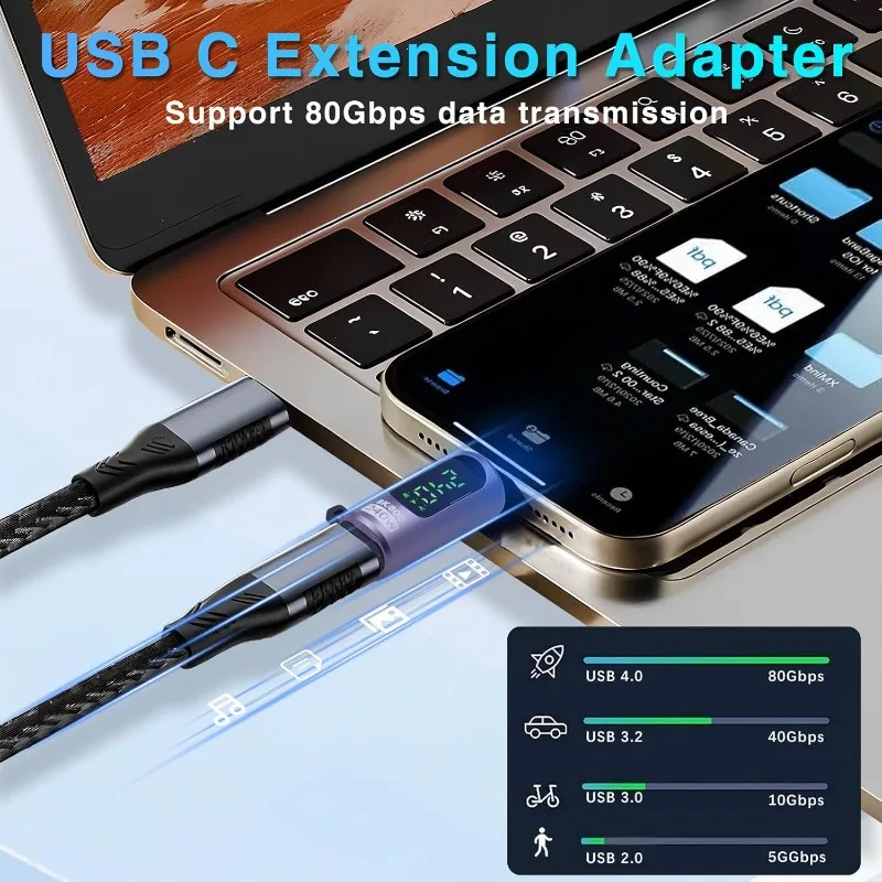 USB Adapter PD Fast Charging 240W/80GBps Data Transmission Type-C Full-function Switch Digital Display Adapter