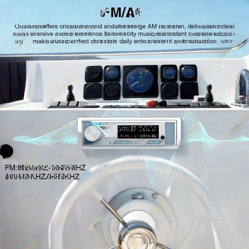 1Din Marine Stereo MP3 Receiver Bluetooth Boat Radio Digital LCD Display AM FM SD AUX Audio For Yacht Gauge ATV UTV RV Golf Cart