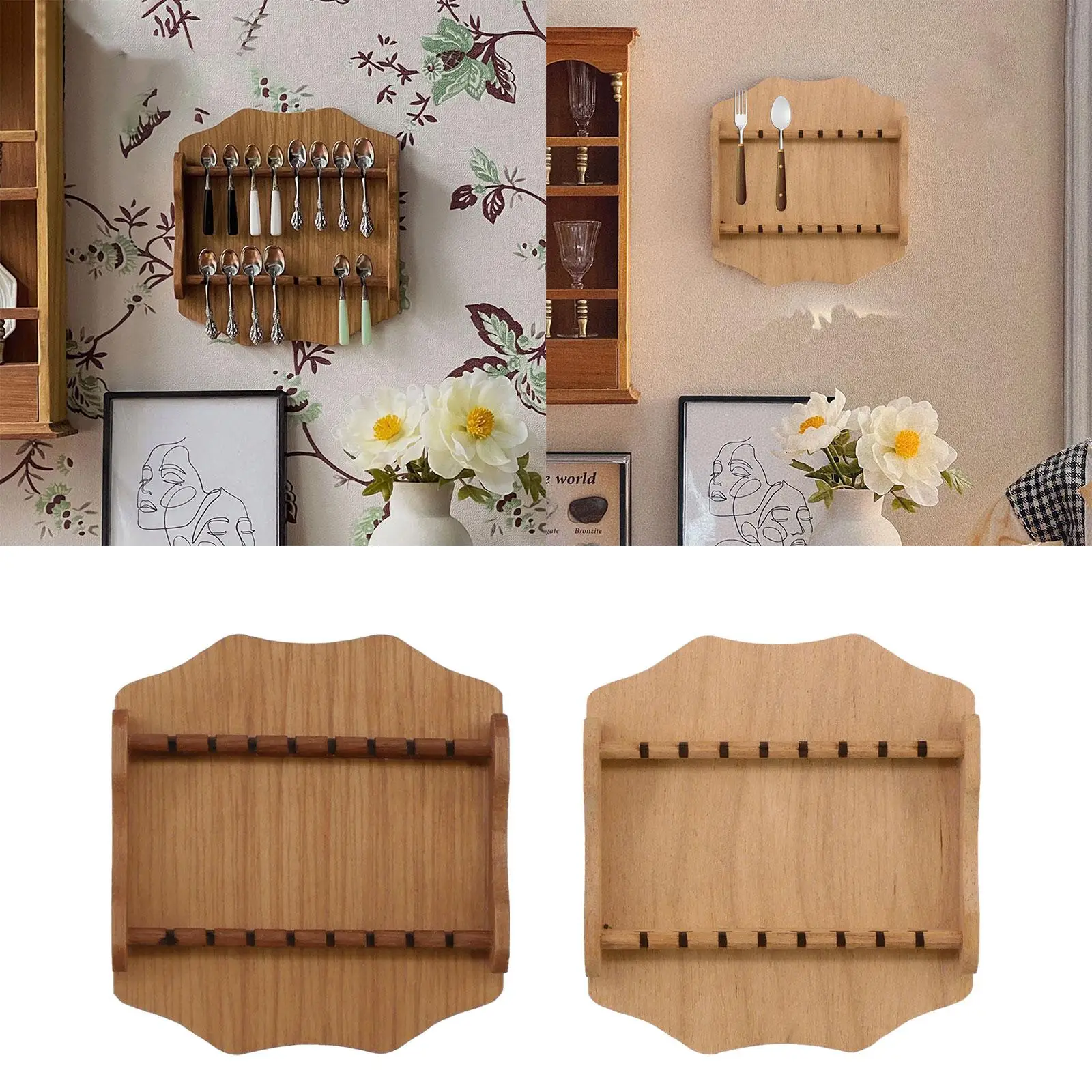 Dollhouse Tableware Hanging Rack Mountable Mini DIY Wooden Spoon Fork Holder